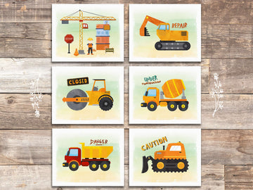 Boys Construction Trucks - Art Prints (Set of 6) - 8x10s
