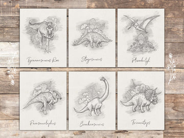 Dinosaur Sketchbook Set Art Prints (Set of 6) - 8x10s