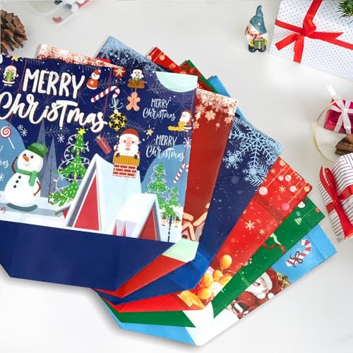 16PCS Christmas Gift Bags With Assorted Patterns. Reusable Non - Woven