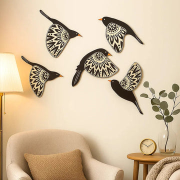 5 Pcs Wooden Bird Wall Art