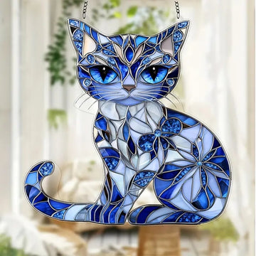 Blue ＆ White Cat Suncatcher Ornament