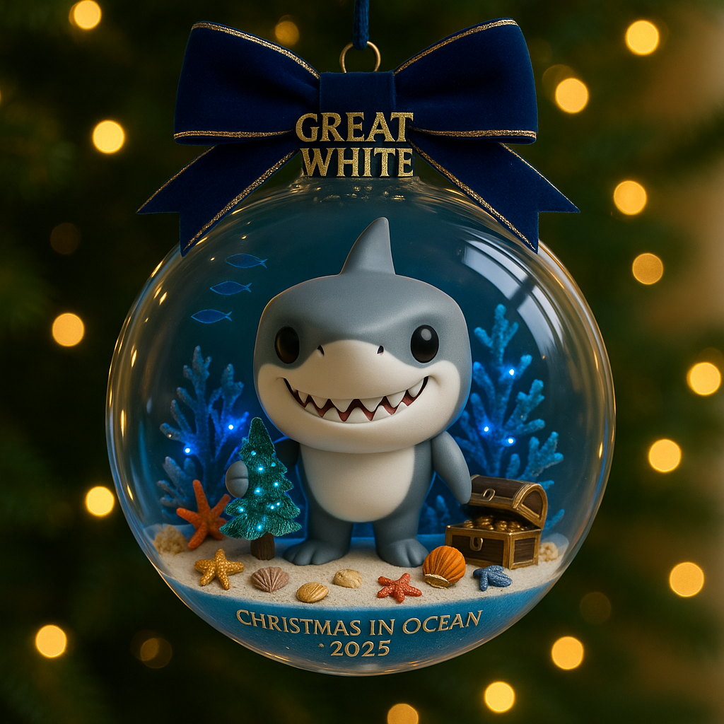 Great White Christmas Ornament 2025 – Christmas in Ocean