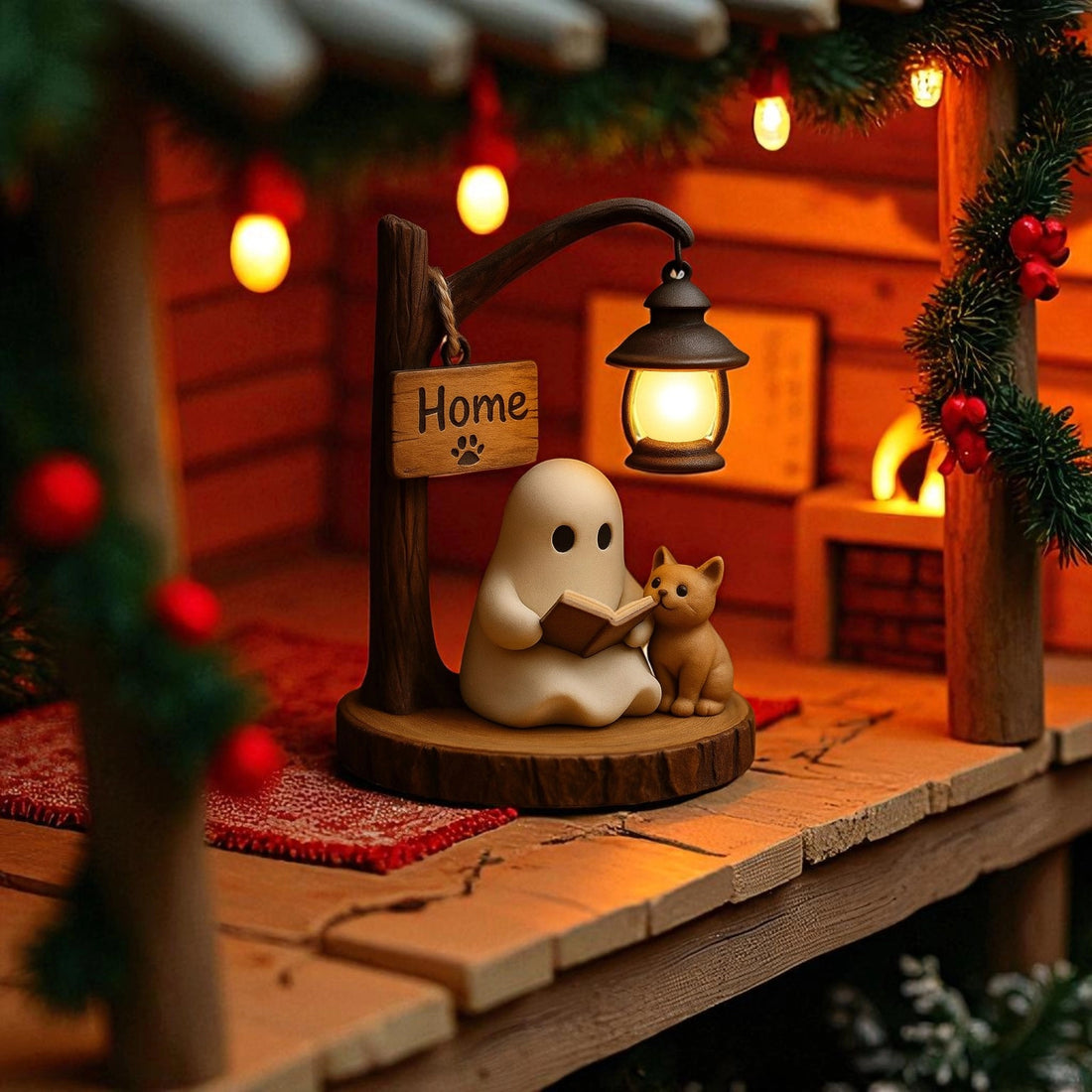 Handmade Cute Ghost & Cat Reading Lamp