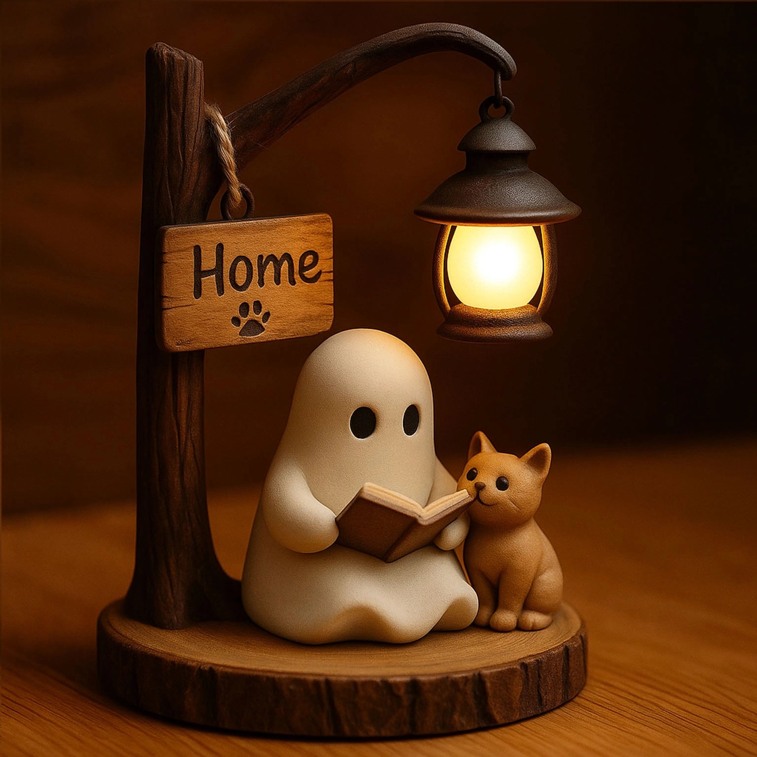 Handmade Cute Ghost & Cat Reading Lamp