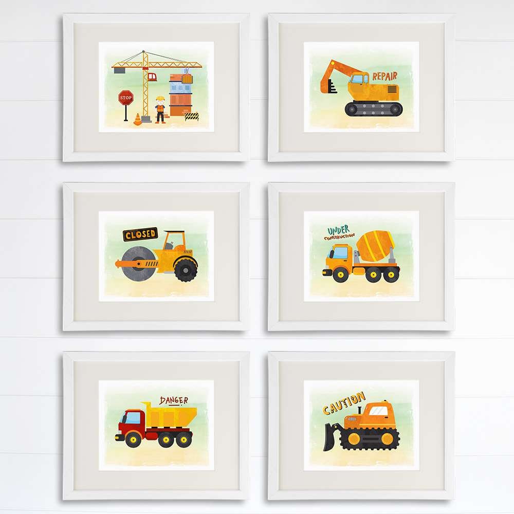 Boys Construction Trucks - Art Prints (Set of 6) - 8x10s