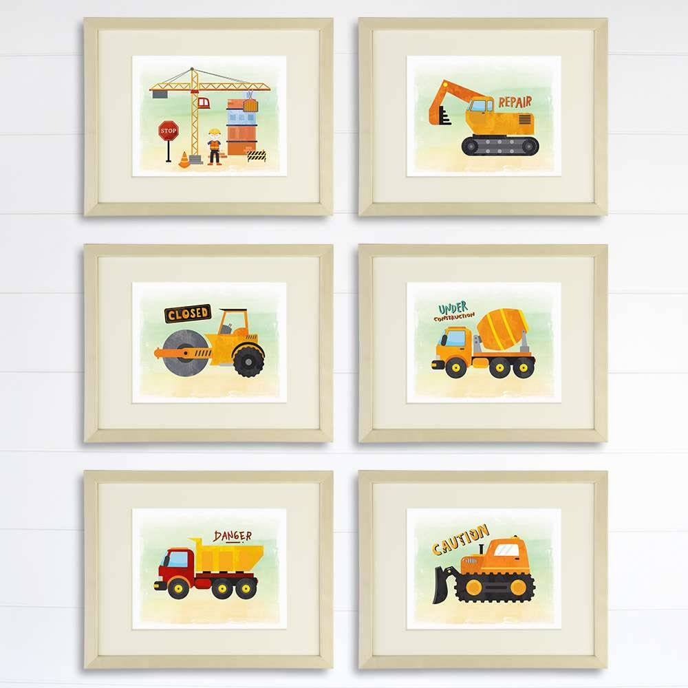 Boys Construction Trucks - Art Prints (Set of 6) - 8x10s