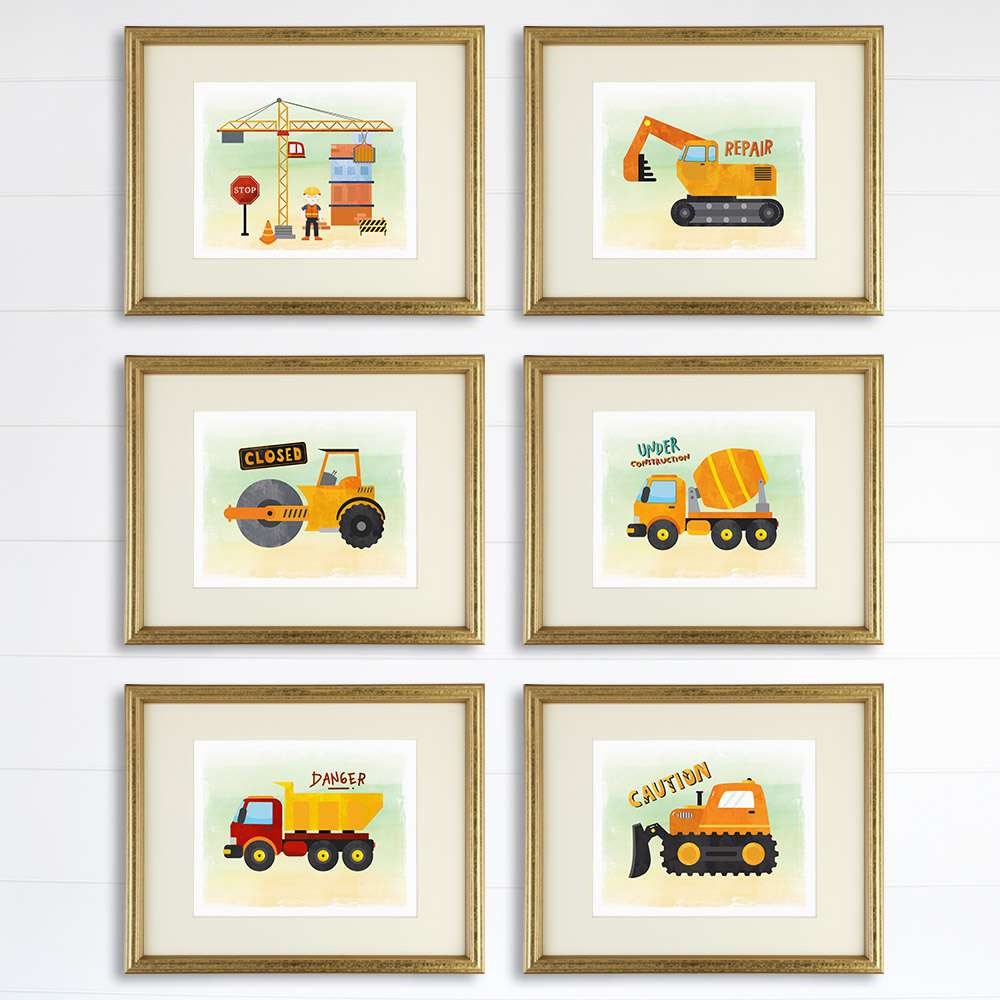 Boys Construction Trucks - Art Prints (Set of 6) - 8x10s