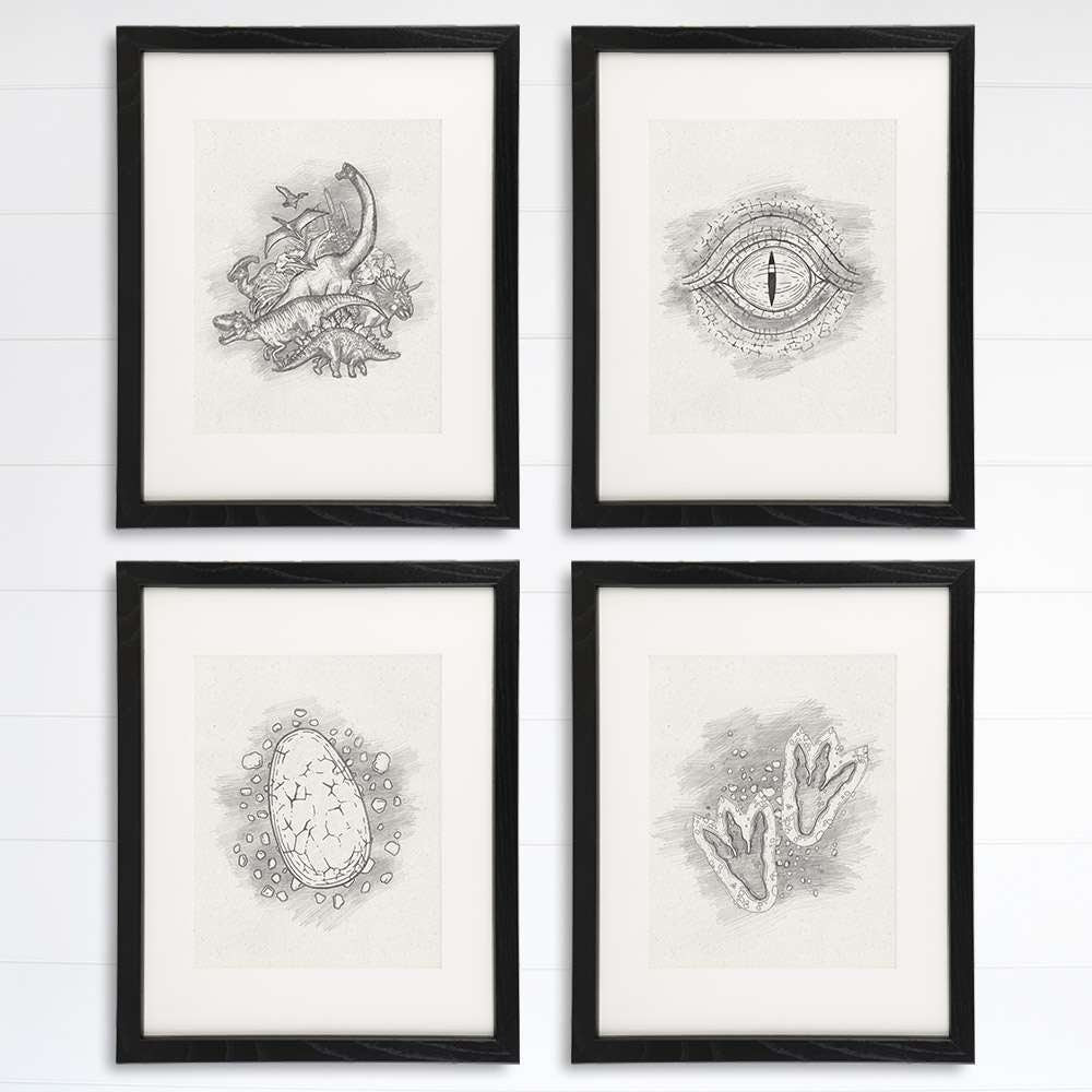 Dinosaurs, Footprints, Eye, Egg Wall Decor Art Prints (Set of 4) - 8x10s