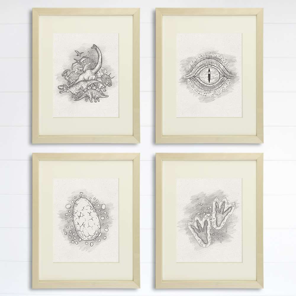 Dinosaurs, Footprints, Eye, Egg Wall Decor Art Prints (Set of 4) - 8x10s