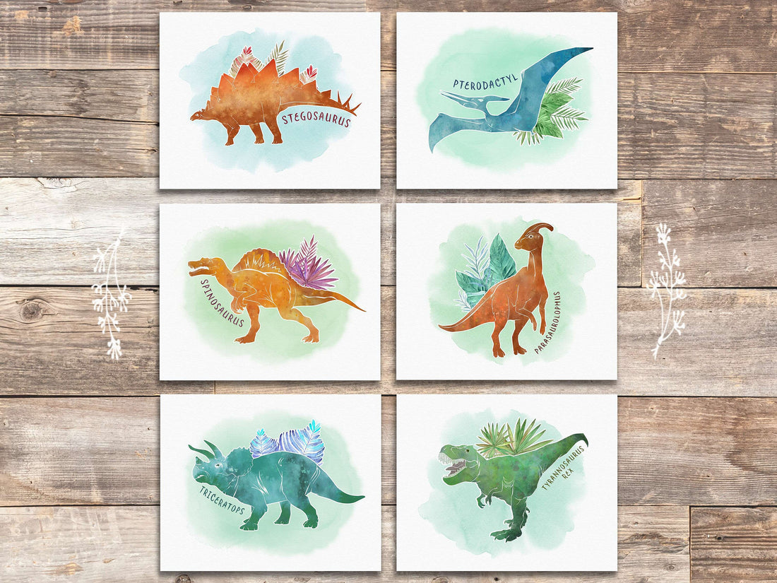 Dinosaur Art Prints (Set of 6) - 8x10s