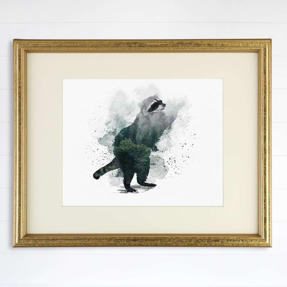 Double Exposure Raccoon Art Print - 8x10