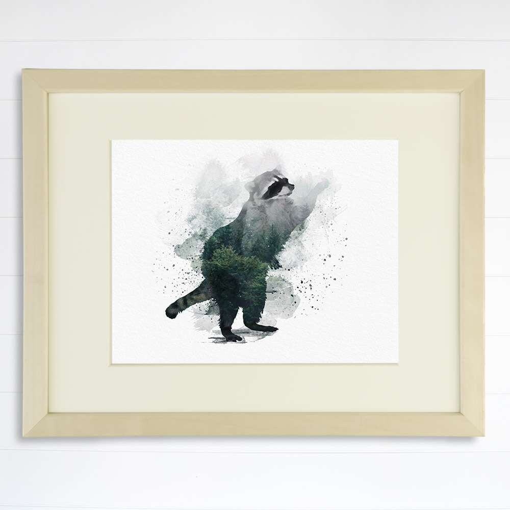 Double Exposure Raccoon Art Print - 8x10