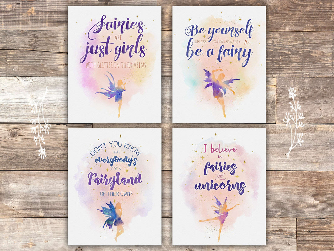 Fairy Quotes Art Prints (Set of 4) - Girls Room Decor - 8x10s