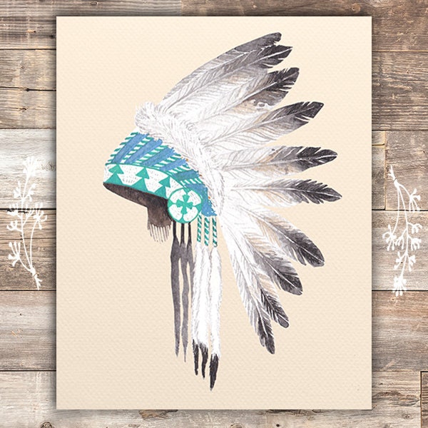 Native American Headdress Art Print - 8x10