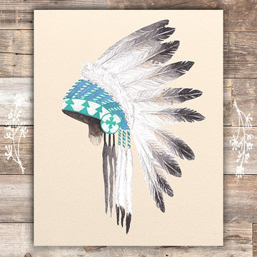 Native American Headdress Art Print - 8x10