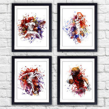 Boys Sports Room Decor Art Prints (Set of 4) - 8x10s | Baseball, Basketball, Football, Soccer