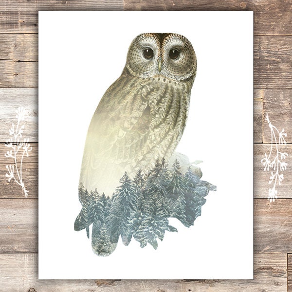 Double Exposure Owl Art Print - 8x10