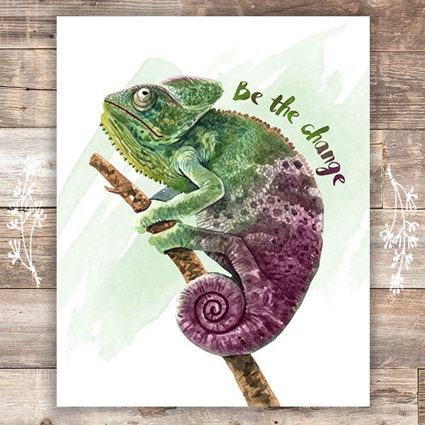 Chameleon Wall Art Print - Tropical Home Decor - 8x10