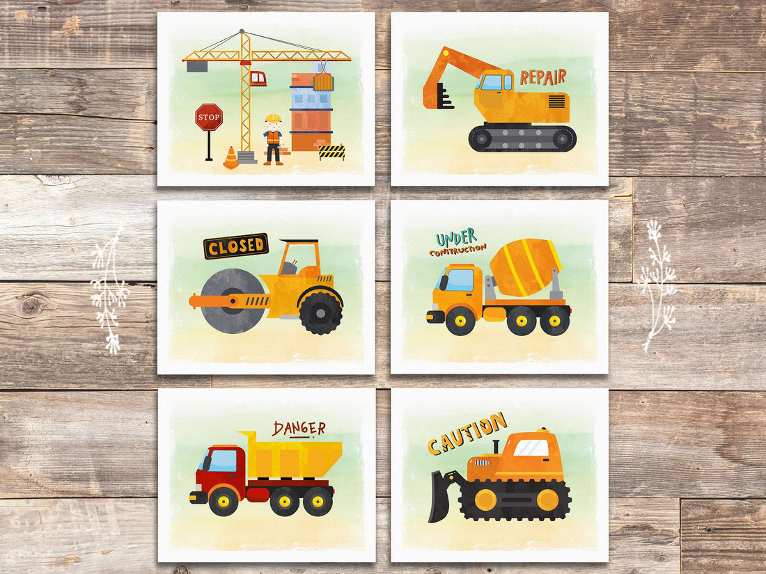 Boys Construction Trucks - Art Prints (Set of 6) - 8x10s