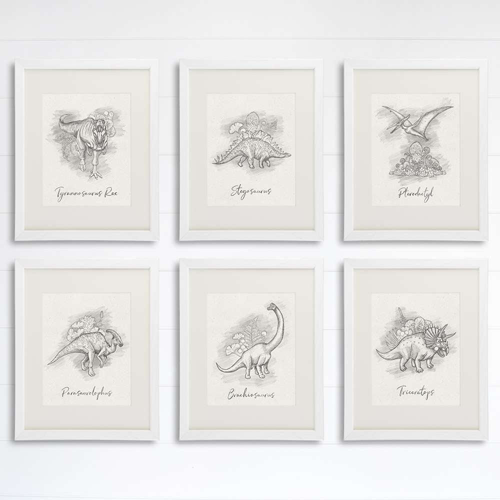 Dinosaur Sketchbook Set Art Prints (Set of 6) - 8x10s