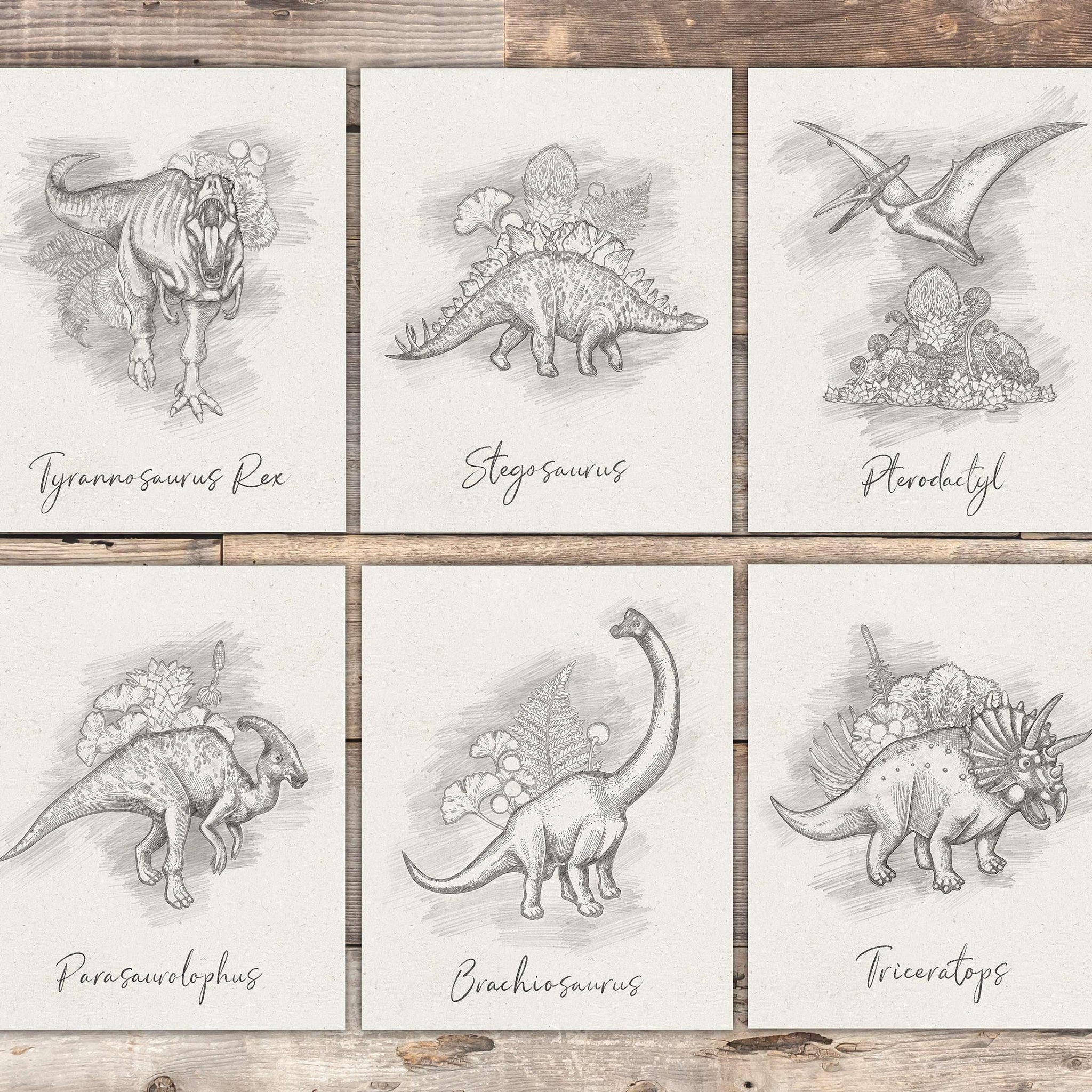 Dinosaur Sketchbook Set Art Prints (Set of 6) - 8x10s