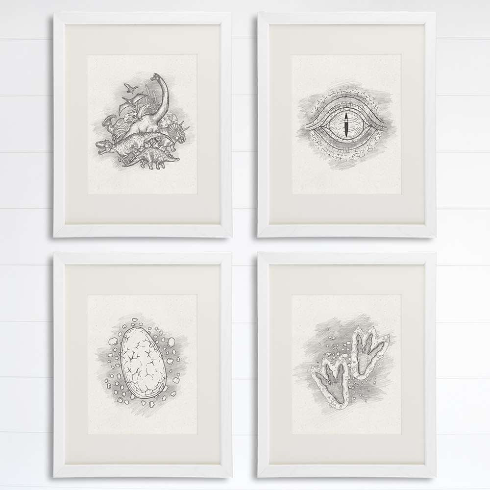 Dinosaurs, Footprints, Eye, Egg Wall Decor Art Prints (Set of 4) - 8x10s