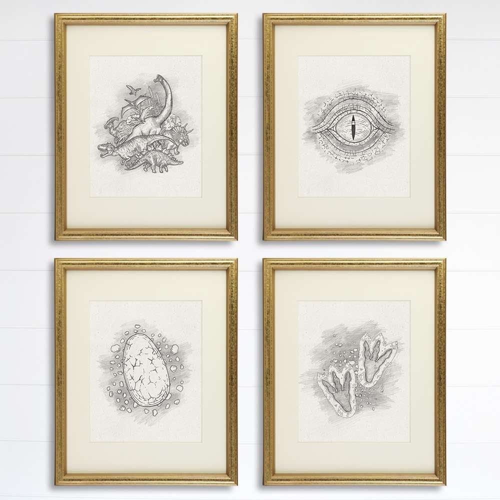 Dinosaurs, Footprints, Eye, Egg Wall Decor Art Prints (Set of 4) - 8x10s