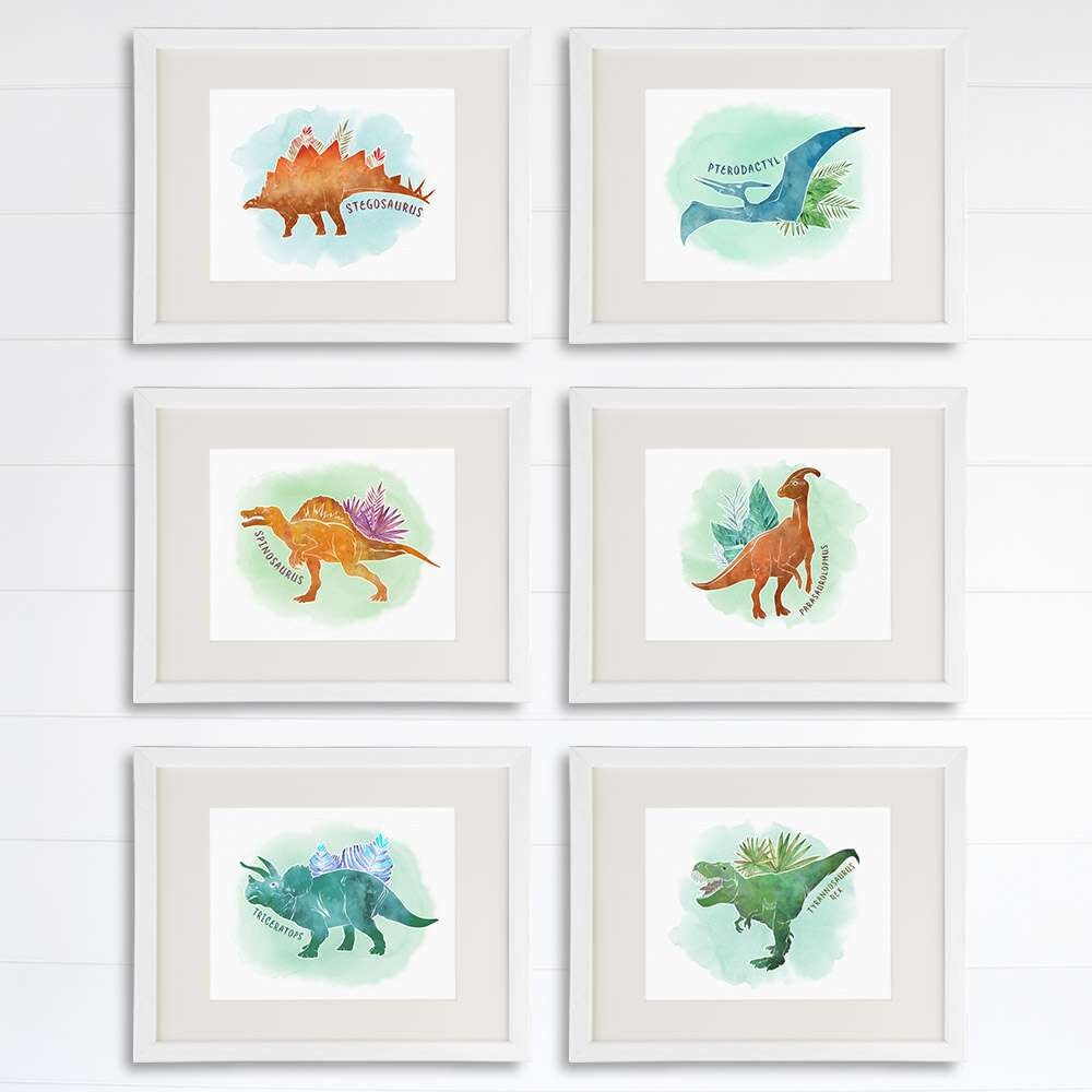 Dinosaur Art Prints (Set of 6) - 8x10s