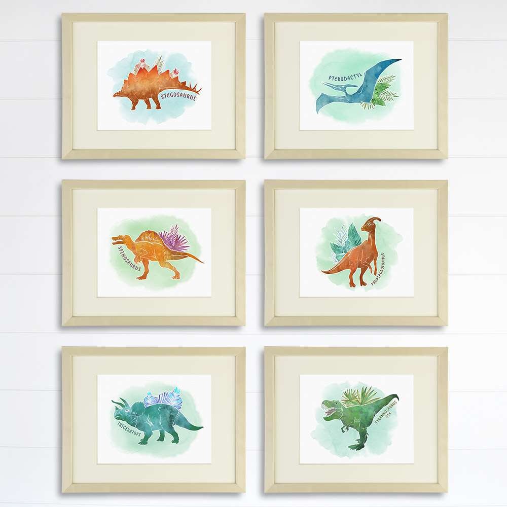 Dinosaur Art Prints (Set of 6) - 8x10s