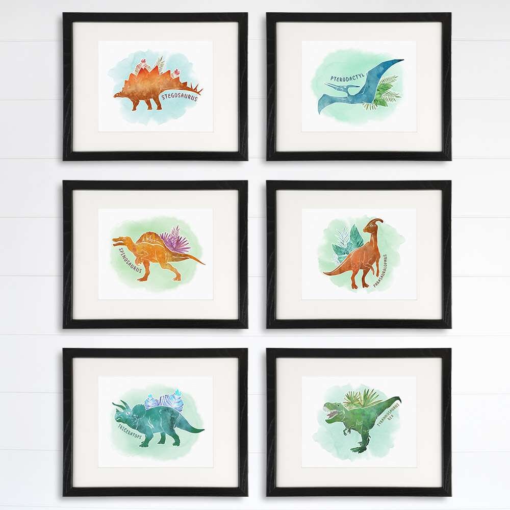 Dinosaur Art Prints (Set of 6) - 8x10s