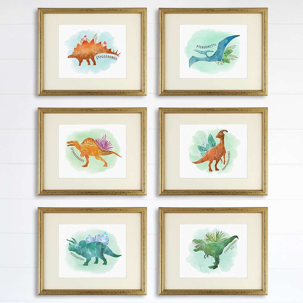Dinosaur Art Prints (Set of 6) - 8x10s