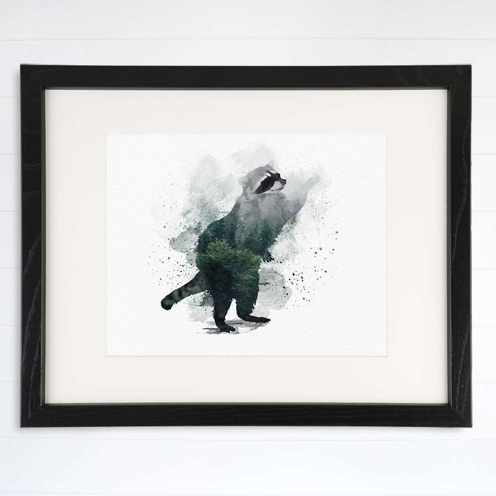 Double Exposure Raccoon Art Print - 8x10