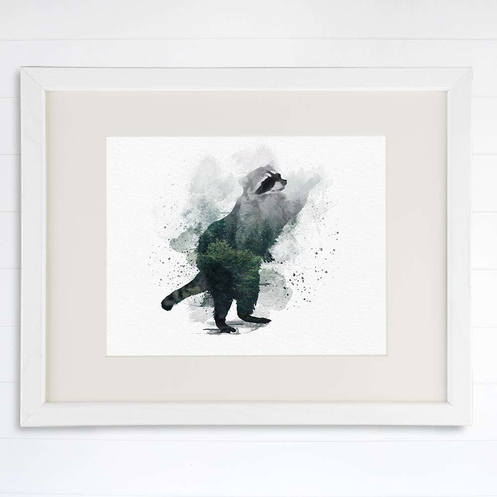 Double Exposure Raccoon Art Print - 8x10