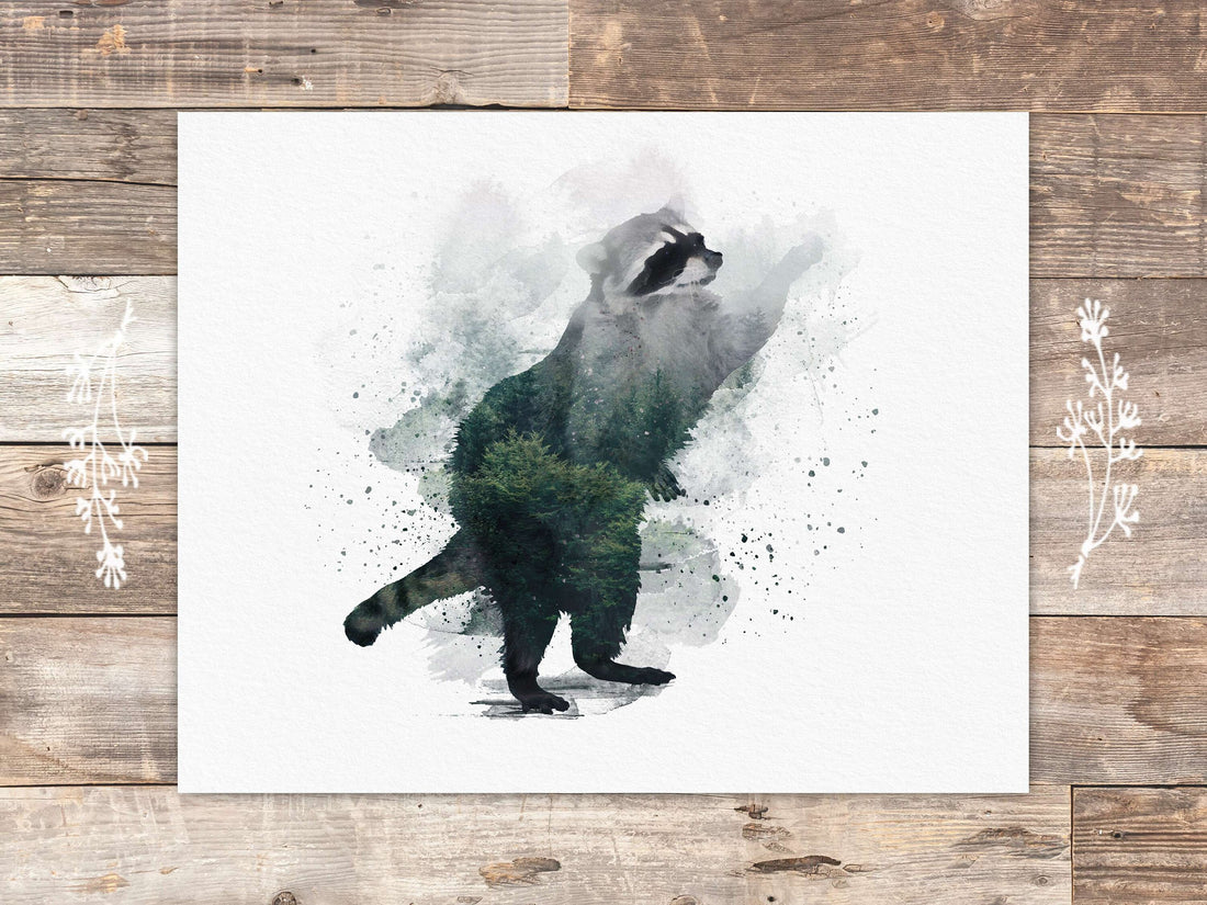 Double Exposure Raccoon Art Print - 8x10