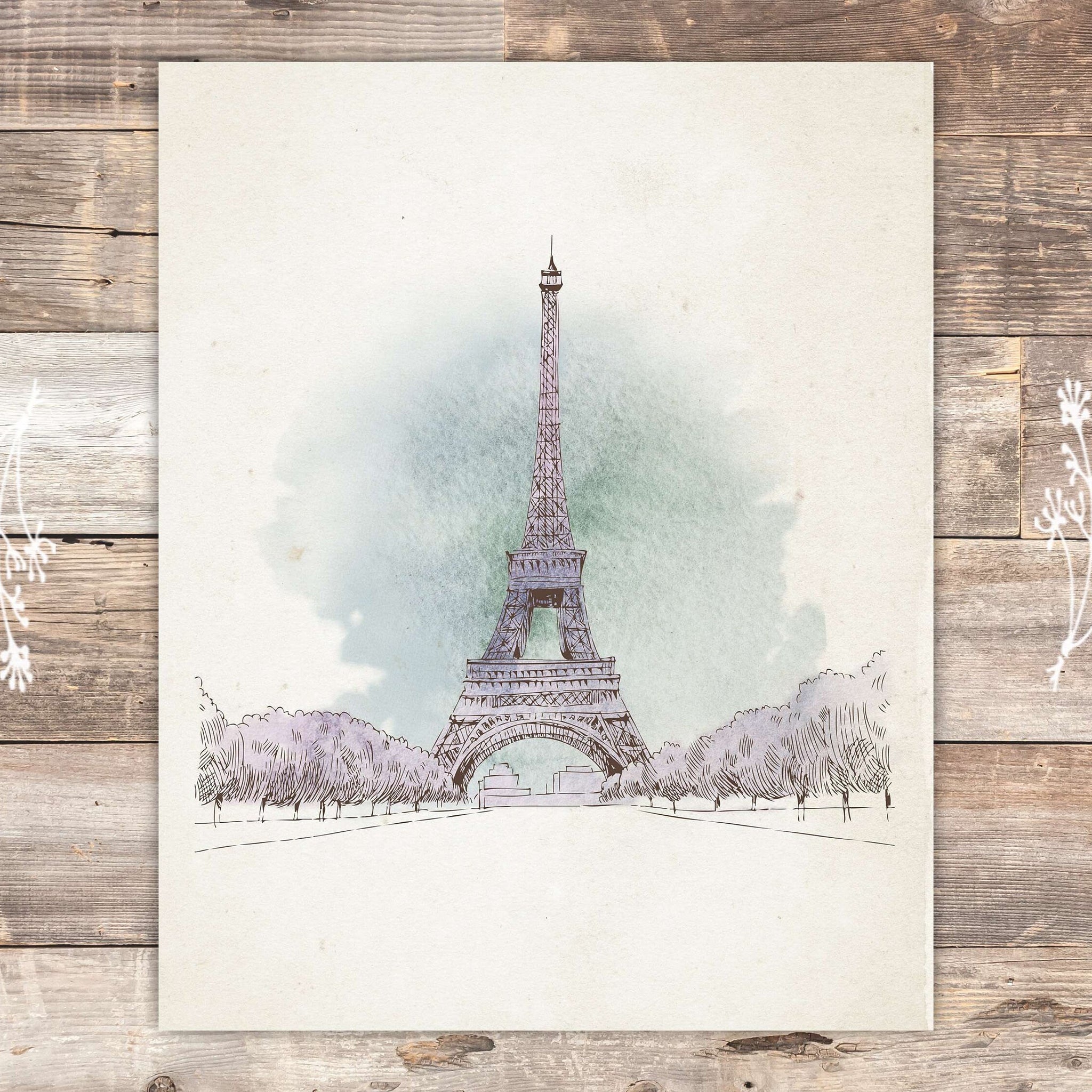 Eiffel Tower Sketch Wall Art Print - 8x10