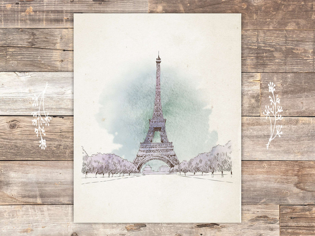 Eiffel Tower Sketch Wall Art Print - 8x10