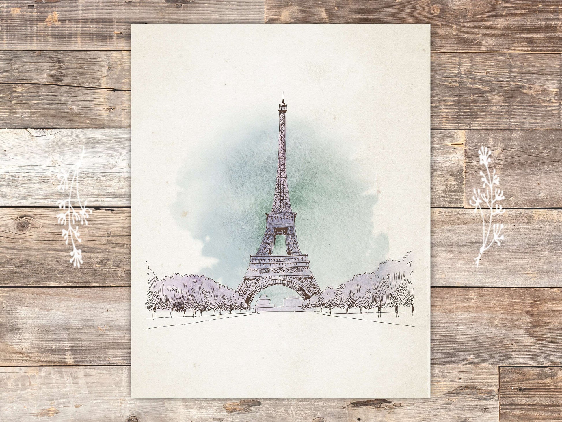Eiffel Tower Sketch Wall Art Print - 8x10